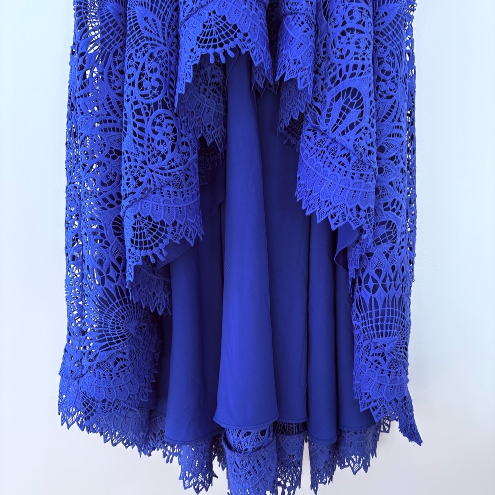 Nicole Miller Blue High Low Embroidered Lace Prom Wedding Guest Dress Gown Sz 8 - Picture 3 of 16